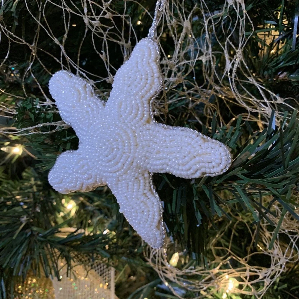 Starfish Shell Pearl Tone Seed Bead Christmas‎ Everyday Ornament